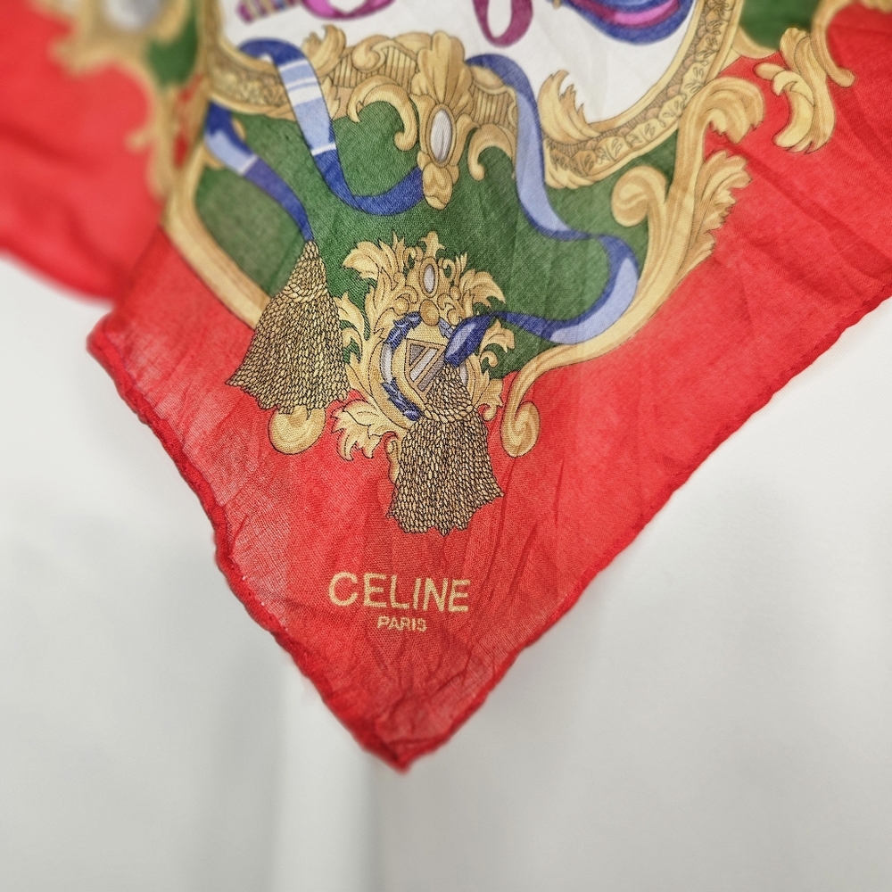 Celine Red and White Silk Scarf Luxurious Accessories